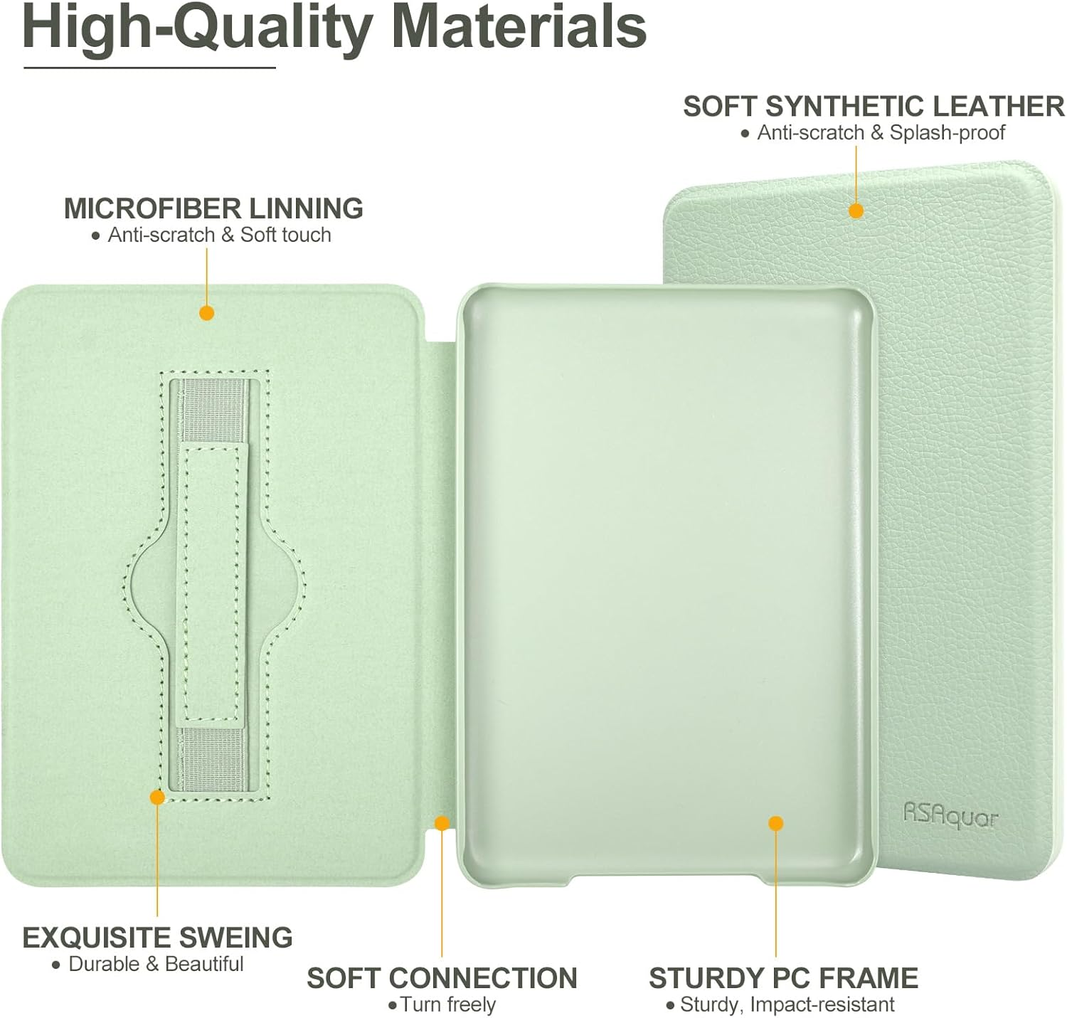 Rsaquar 6&rdquo; Kindle Case (2024 & 2022, 11Th Gen) with Hand Strap &ndash; Slim Protective Cover with Auto Sleep/Wake for Kindle Basic, Sage-Au image number 3