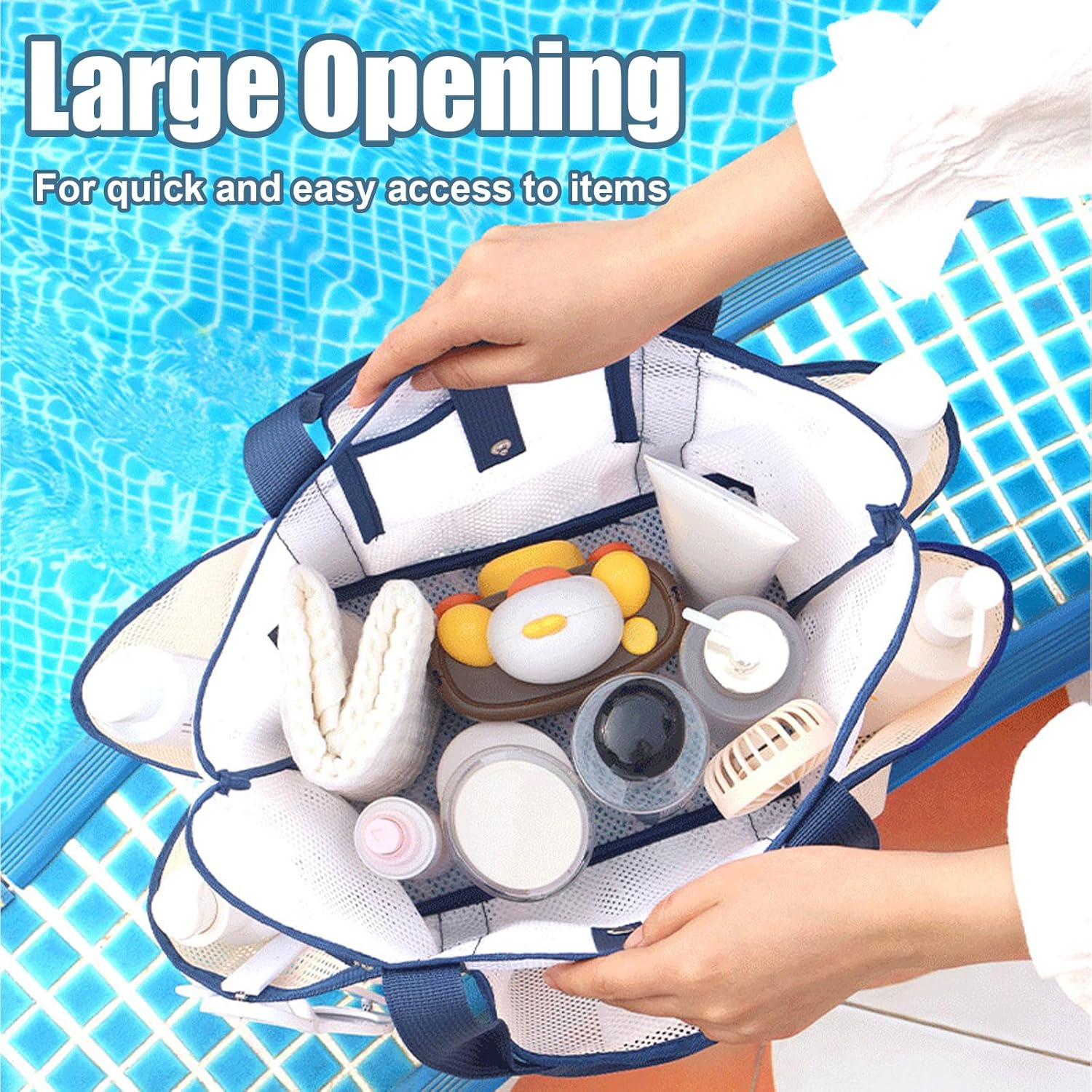 NHEWMAS Mesh Beach Bag Swimming Bag - Large Beach Tote Bag & Clutch Bag Set for Family Pool for Swimwear Sunglasses Toys and Vacation Essentials (Light Pink) image number 6