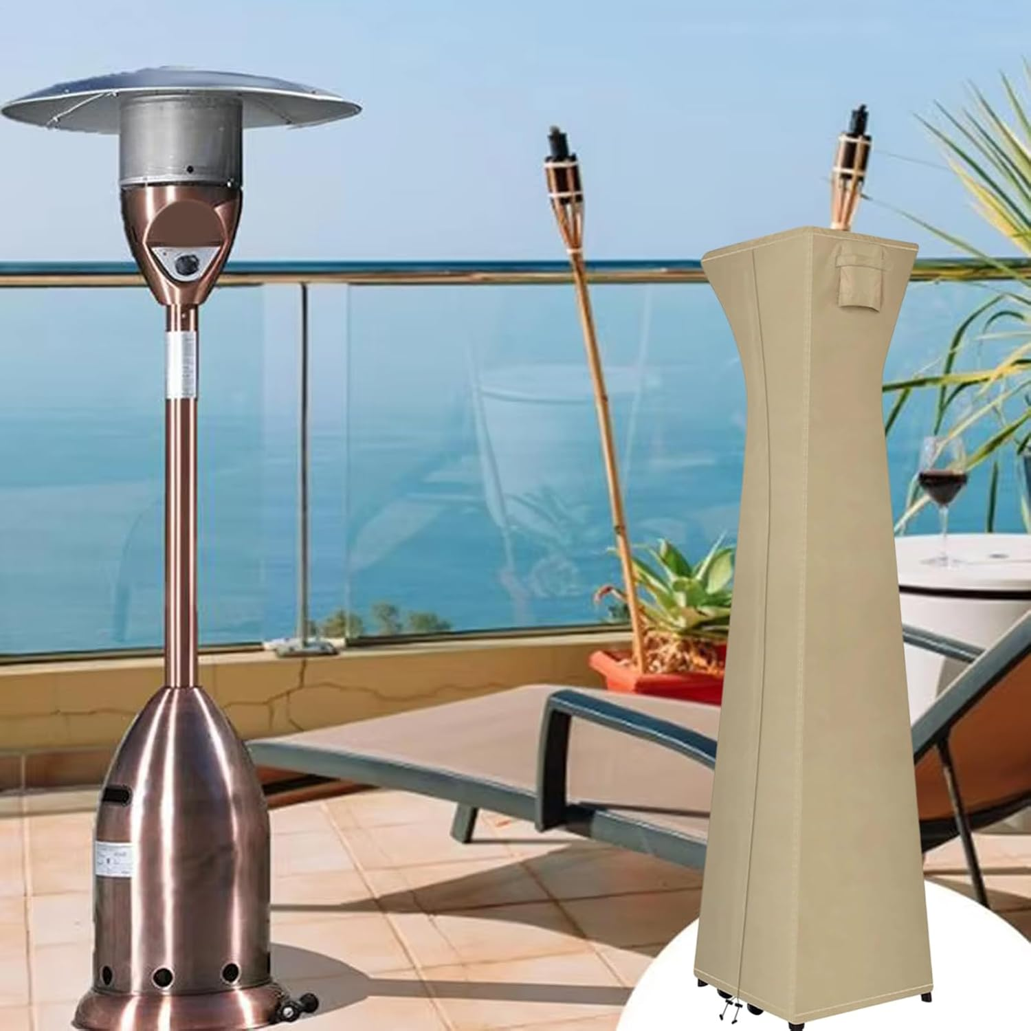Pyramid Patio Heater Cover - Heavy Duty Protector, 420D Waterproof Windproof Shield | Uniquee Durable Outdoor Cover for Lawn Deck Tan Garden Yard Terrace Balcony Porch Campsite