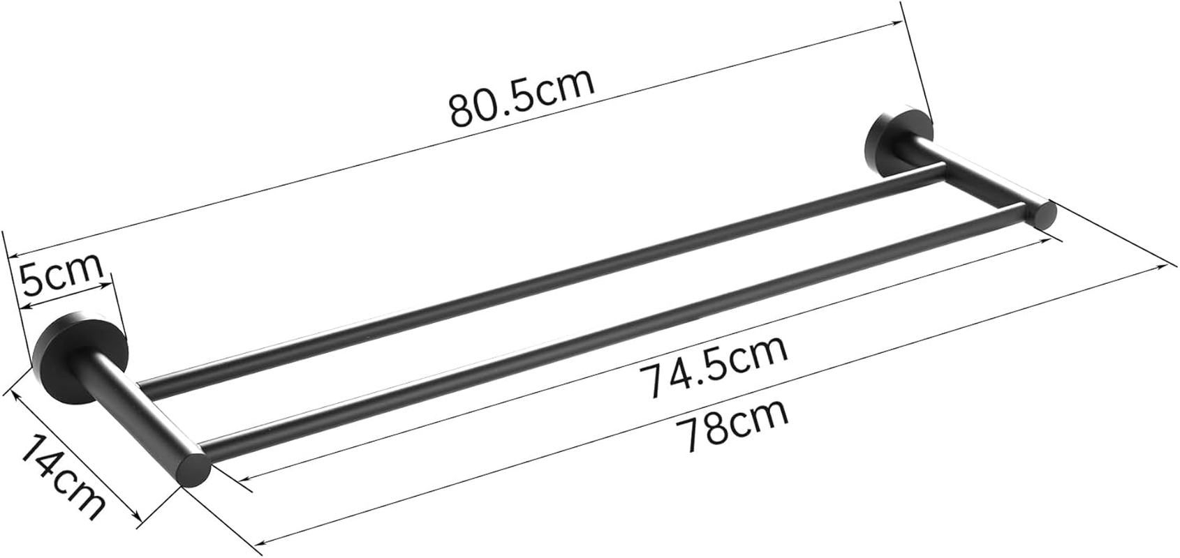 Breikuth Double Towel Rail 800Mm Black Bathroom Bath Towel Rails 304 Stainless Steel (Type 4: 800Mm Double Rails) image number 6