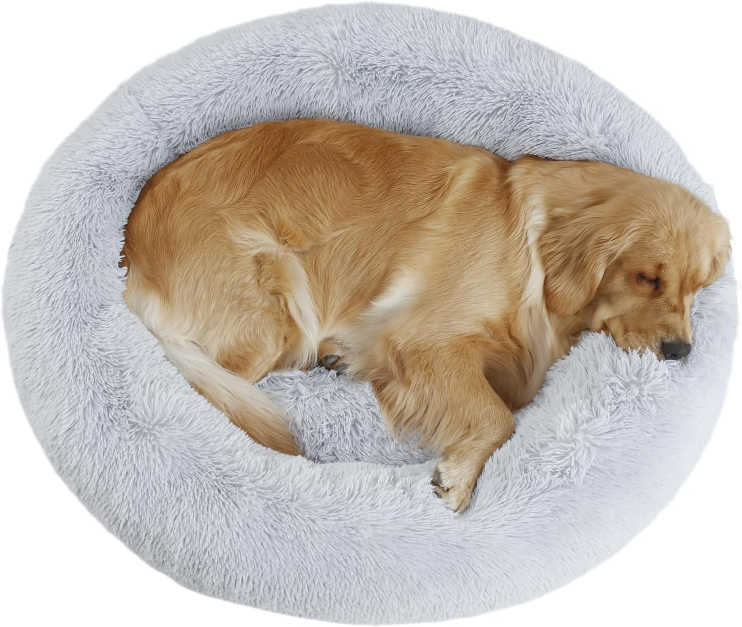 Calming Dog Bed, Plush Anti-Anxiety Donut Dog Bed for Small Medium Large Dogs, Warming Cozy Soft Cute round Washable, Marshmallow Cuddler Nest Pet Bed, Grey image number 2