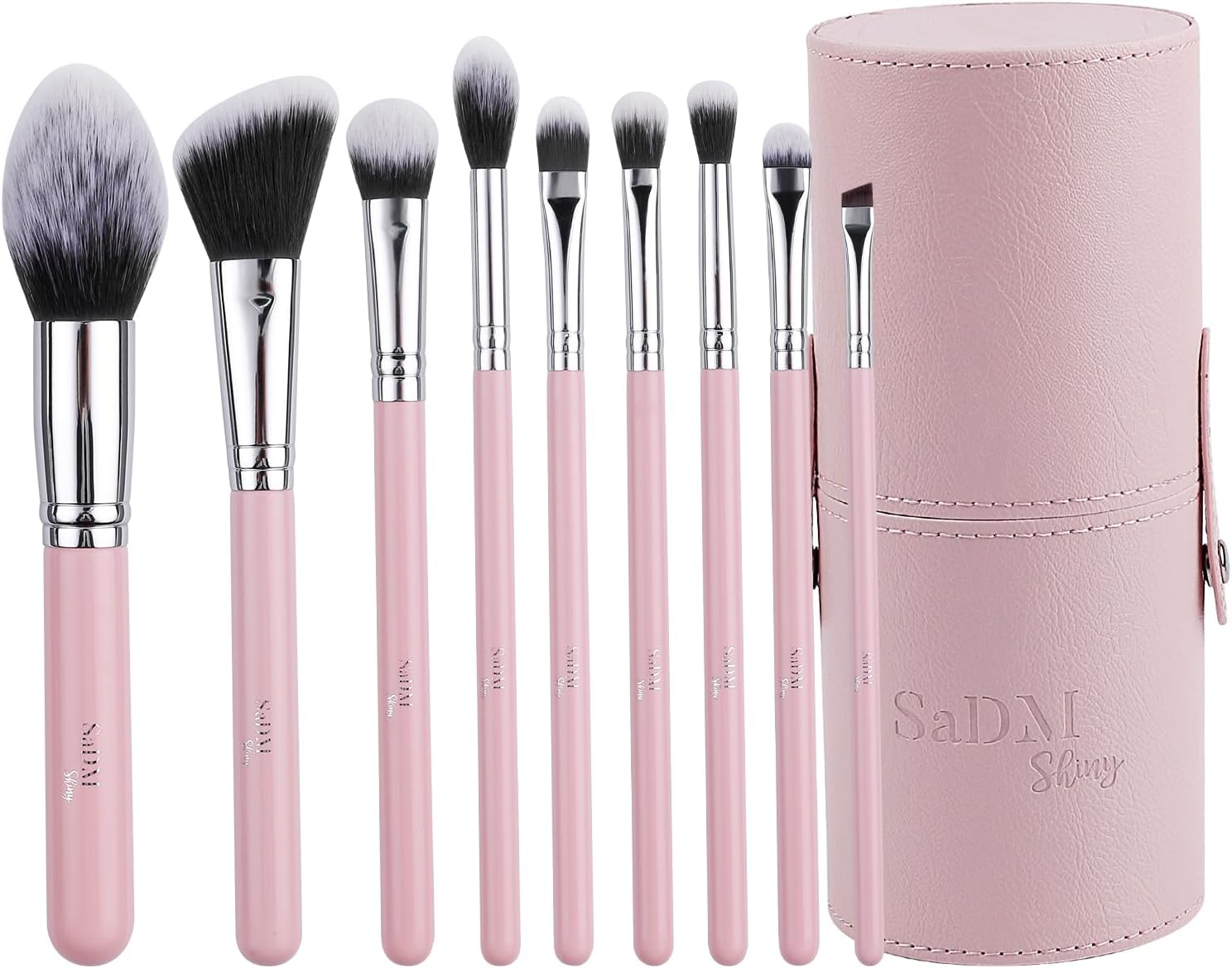 Makeup Brush Set (9 Pieces) - Includes Foundation, Powder, Concealers, Highlighter, Contour, Eye Shadows & Blush Brushes - Face & Eye Make up Brushes with Synthetic Bristles - Leather Case Included image number 3