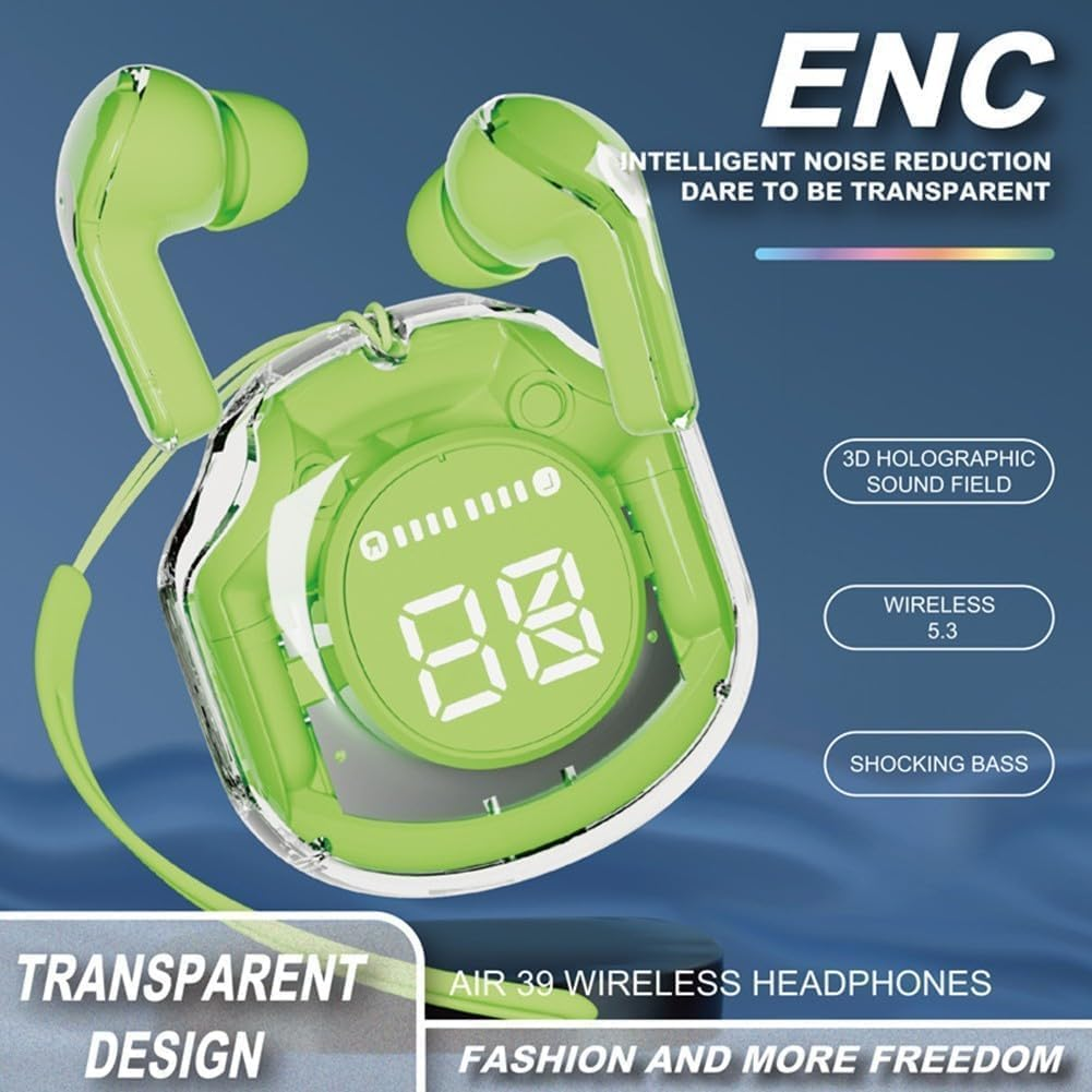 Clear Beat Wireless Headphones Bluetooth 5.3, Transparent Design, Crystal Clear Sound, IPX4 Waterproof, Protective Case with Smartphone Charging, Built-In Microphone, Running Time 2-3 Hours, USB-C image number 4