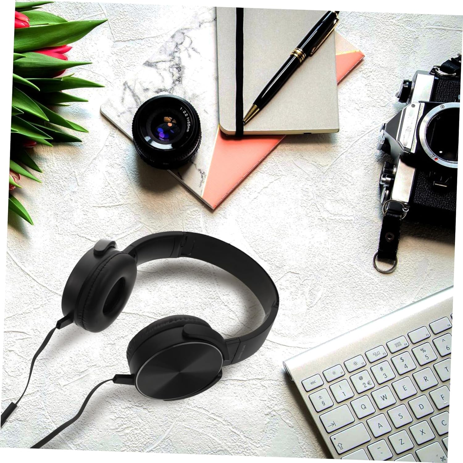 SHOWERORO Wired Headset with Microphone for Computer and Phone, Black Over-Ear Headphones for Music and Gaming, Portable Stereo Head-Mounted Headphones for Desktop and Online Communication image number 5