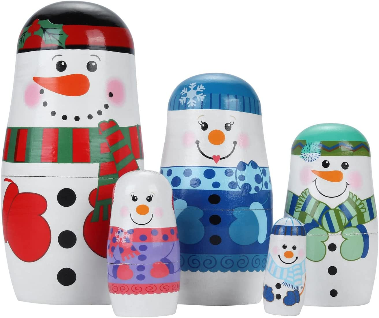 Yoption 5Pcs Russian Matryoshka Dolls Handmade Wooden Snowman Nesting Dolls Set for Kids Christmas Birthday Toy Gift (Snowman)