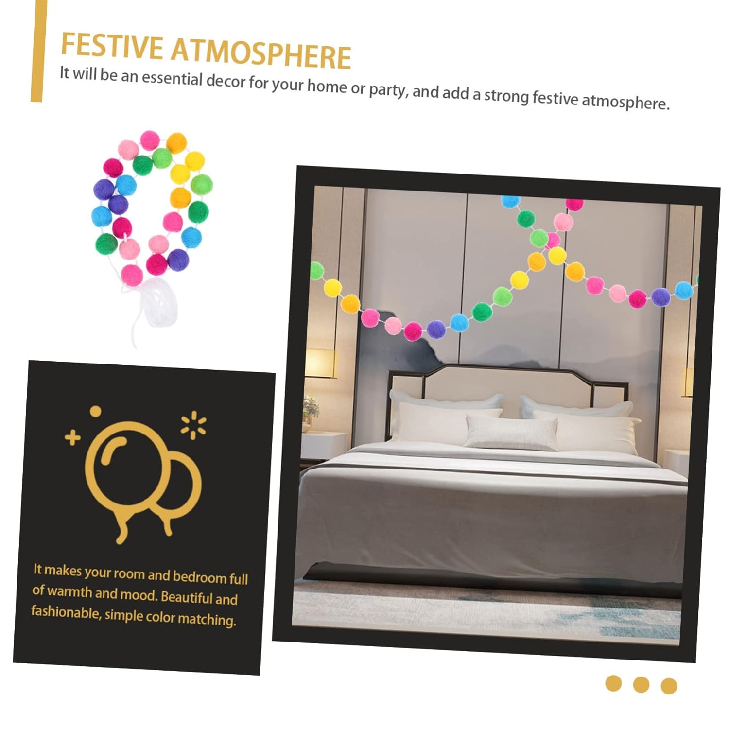 CHILDWEET Wool Felt Garland String Pom Pom Pendant Colorful Wool Ball Festival Decoration Xmas Tree Ornament image number 1