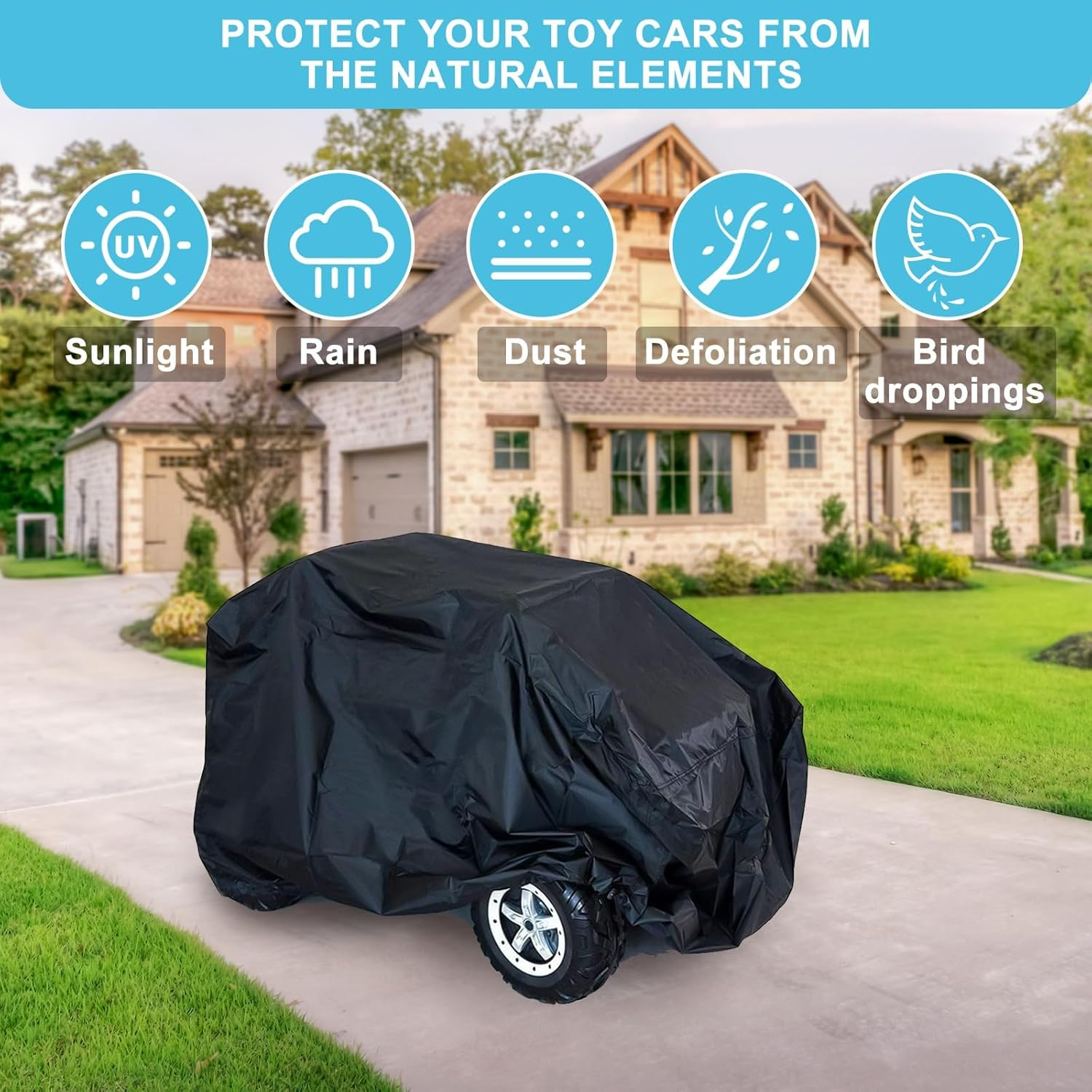 Kids Ride-On Toy Car Cover, Outdoor Wrapper Resistant Protection for Electric Battery Powered Children Wheels Toy Vehicles - Universal Fit, Water Resistant image number 5
