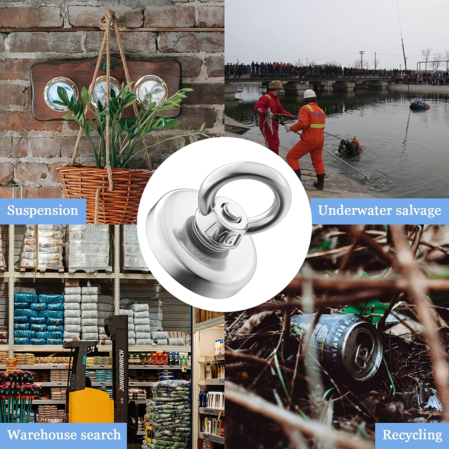 MIN CI Strong Neodymium Magnets Fishing Rare Earth Magnets 110Lb Pulling Force Heavy Duty 1.26 Inch(32 Mm) Industrial Magnets for Retrieving in River and Salvage, Pack of 2