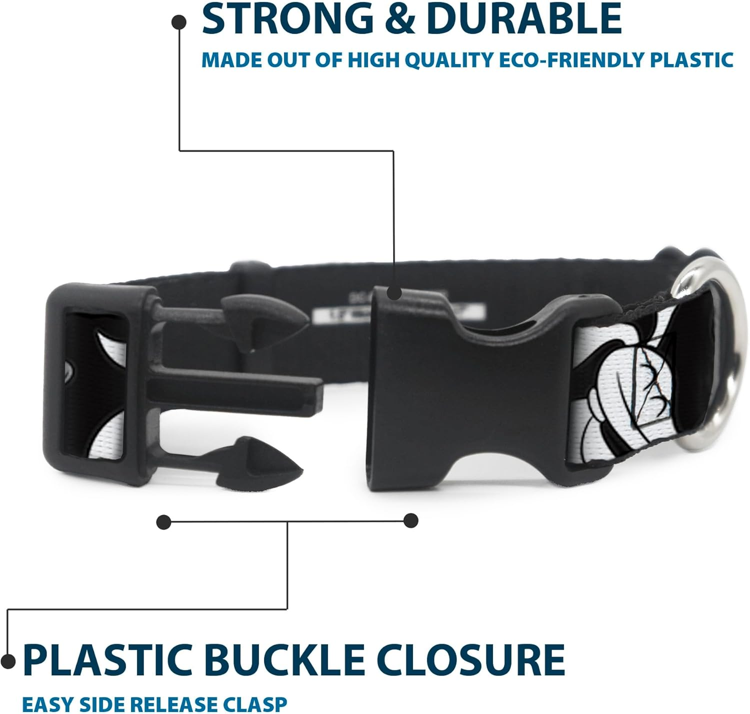 Dog Collar Plastic Clip Nightmare before Christmas Zero Expressions Black White 6 to 9 Inches 0.5 Inch Wide image number 1