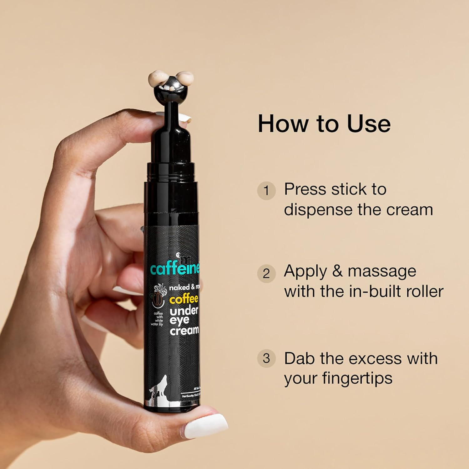 Mcaffeine Coffee under Eye Cream for Dark Circles for Women & Men | Reduction in Dark Circles, Reduces Puffiness & Fine Lines | Easy Application with Cooling Massage Roller | 15Ml