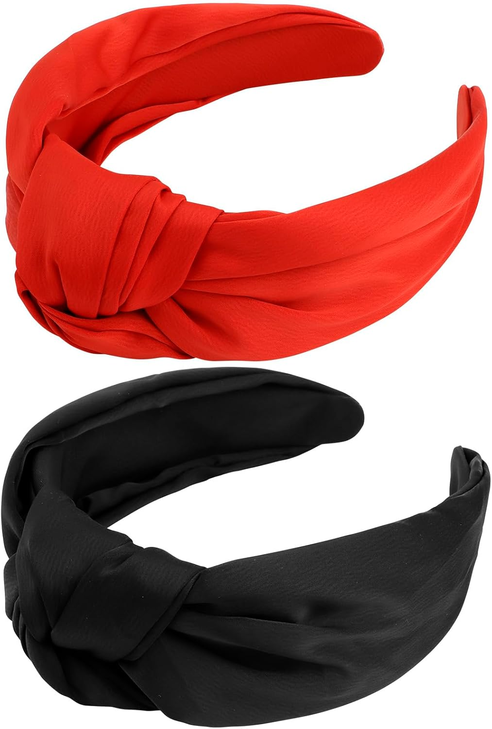 VELSCRUN Headbands, 2 Pcs Wide Knotted Hairbands for Women in Pink and Red, Satin Hair Accessories for Washing Face, Hairbands for Women, Hairband Gifts for Women Gilrs