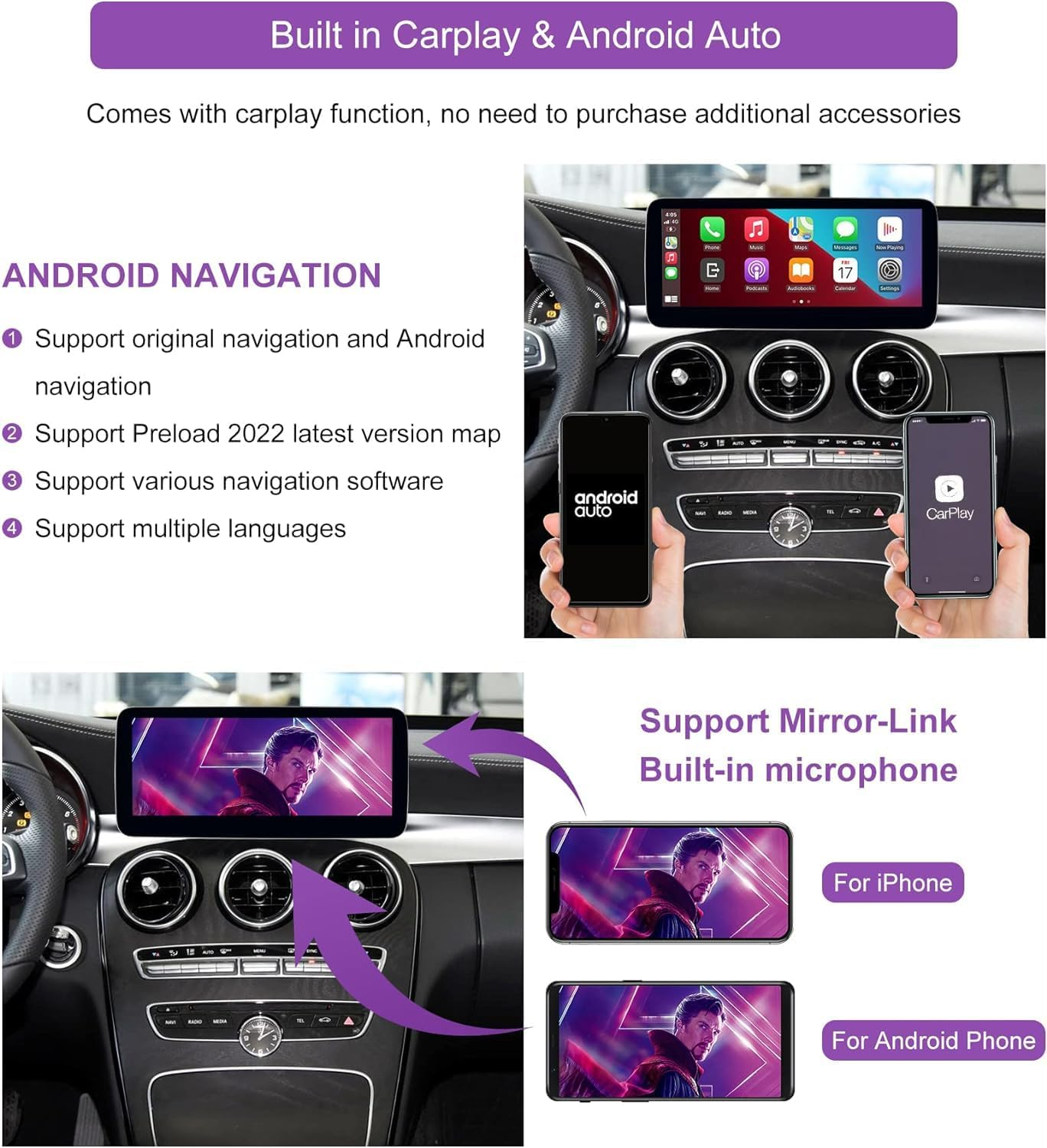 NINETOM Android 12 Car Radio - 12.3" Touchscreen for Mercedes Benz NTG5.0 C GLC Class W205, 2015-2018 Year, Support Wireless Apple Carplay/Android Auto Mirror Link image number 5