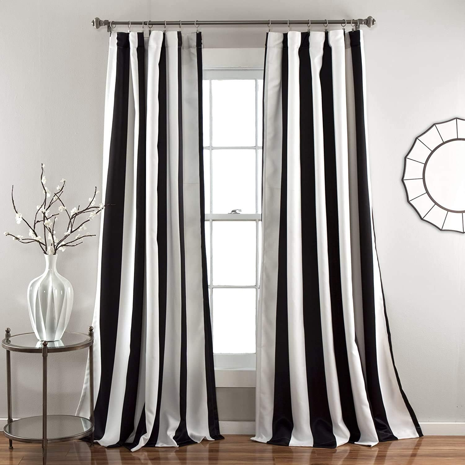 Lush Decor, Black Wilbur Stripe Light Filtering Window Curtain Panel Pair, 108" X 52", 52" W X 108" L image number 3