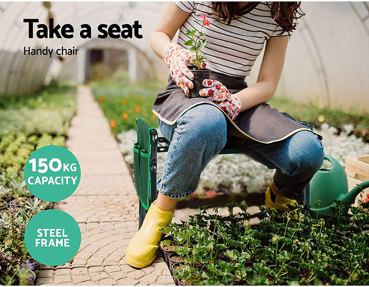 Gardeon Garden Kneeler Seat, Foldable Knee Pads Brace Kneeling Chair Support Bench Stool Outdoor Gardening Supplies, Sturdy Steel Frame 3 in 1 150Kg Capacity Green image number 6