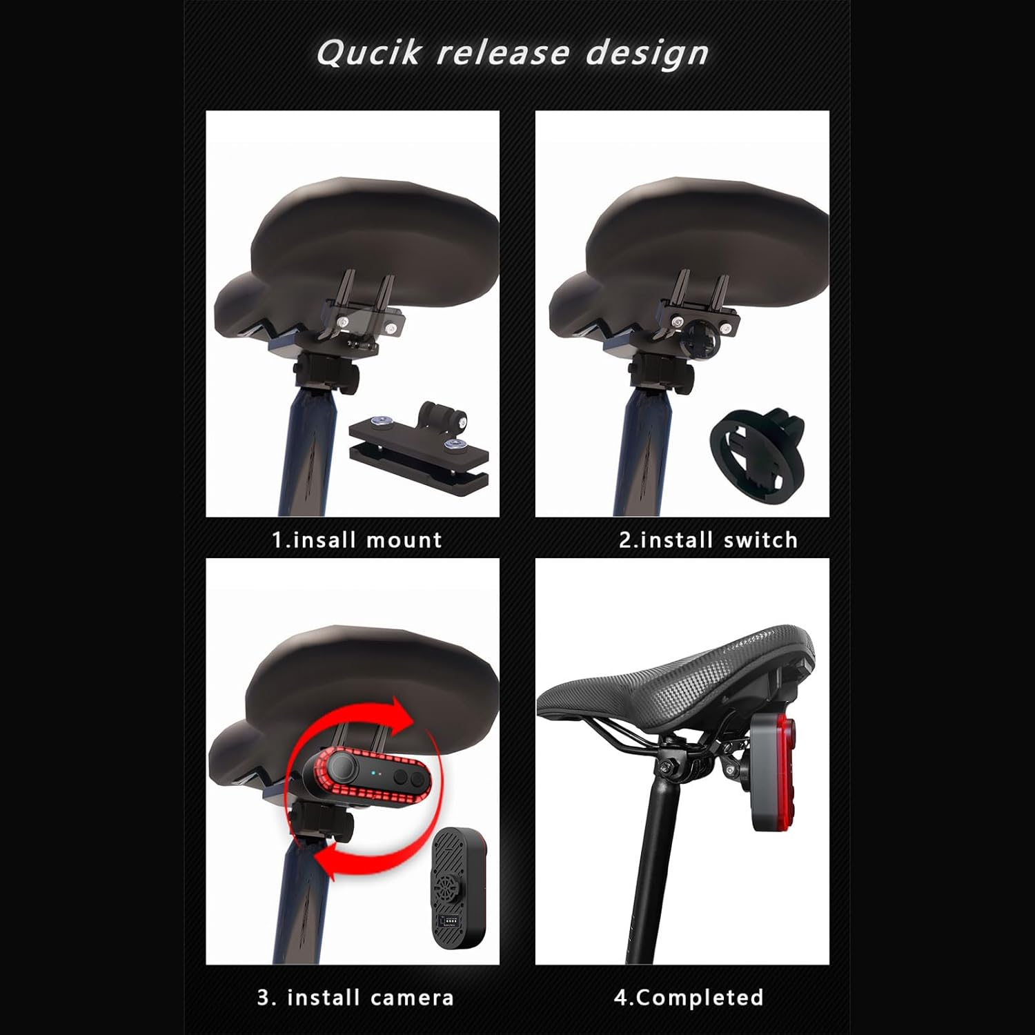 1080P Bike Rear View Camera, Tail Light, 6 Lighting Modes, Wide Angle Lens, 3500Mah Battery, Loop Recording, IPX6 for Mountain, Road Bike with APP, HD Stable Images image number 2