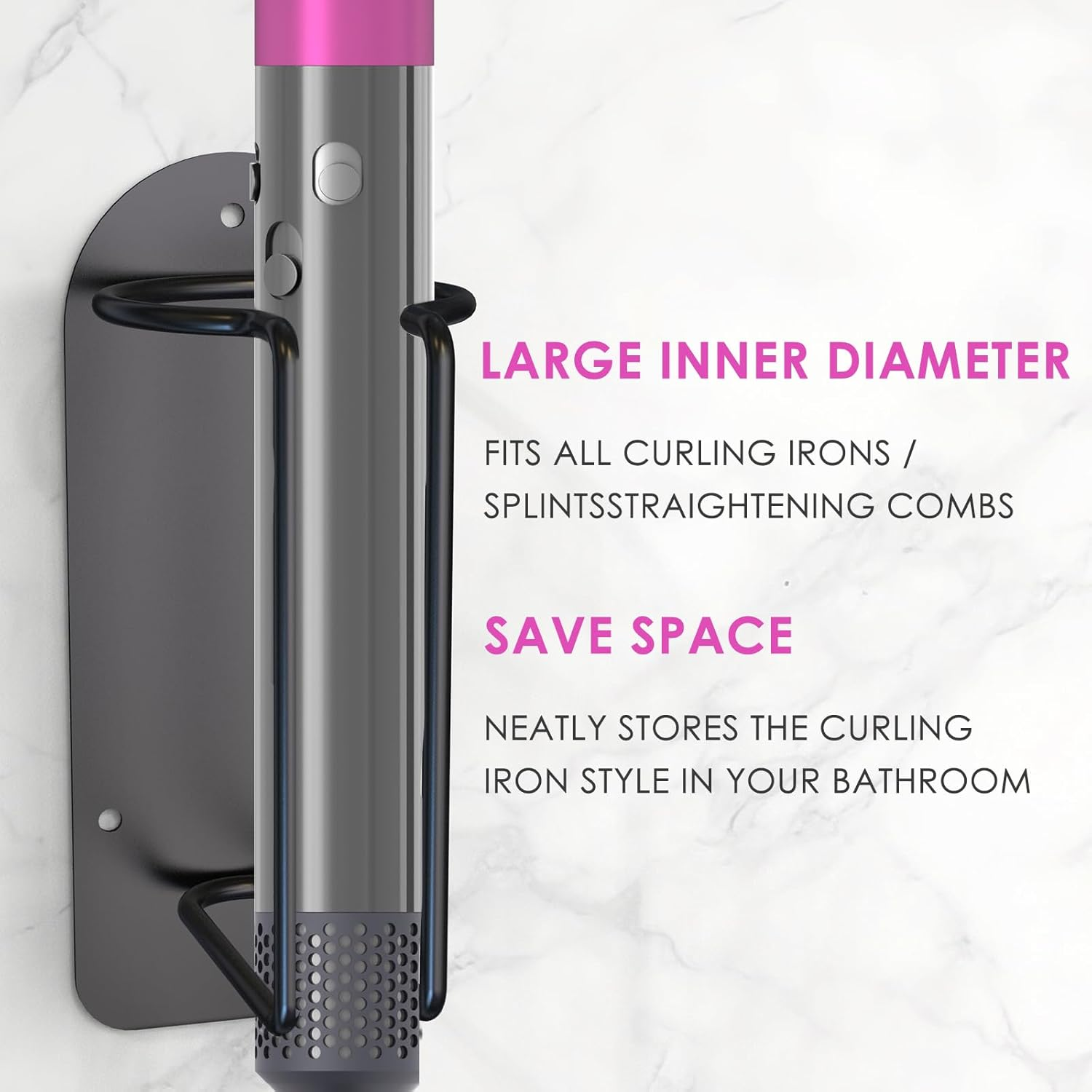 Adorila 2 Pack Wall Mounted Curling Iron Holder, Hair Styling Tool Organizer, Hair Tools Holder Compatible with Dyson Airwrap and Dyson Corrale (Black) - Silver image number 3