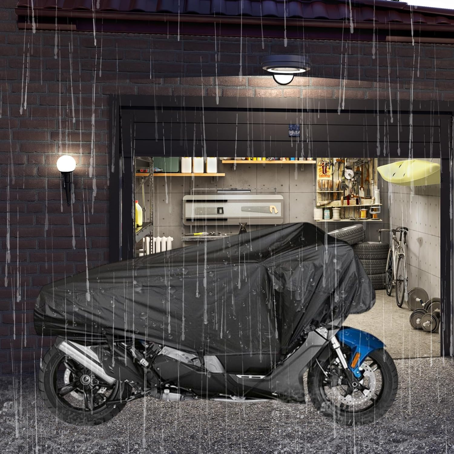 Outdoor Motorcycle Cover,Motorcycle Lightweight Half Cover Outdoor | Protector Rain Dustproof for Electric Vehicle Automotive Sun Protection All Season image number 4