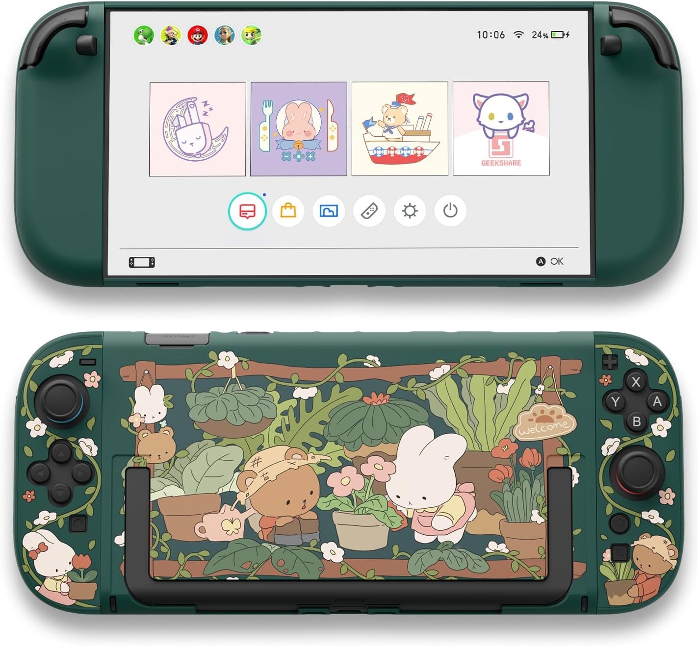 Geekshare Protective Shell Compatible with Switch 2, Kawaii Cartoon Dockable Case for Switch 2, Anti-Scratch and Shock-Absorption Design Cover Skin - Bunny Garden image number 1
