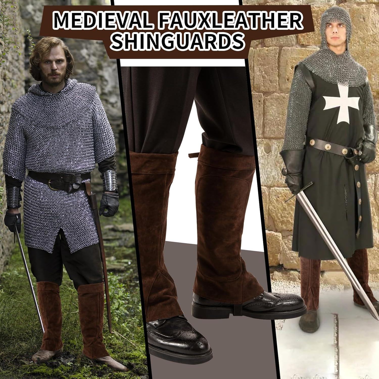 Renaissance Boots Covers, Men'S Medieval Boot Covers, Pirate Costume Boots Cover, Faux Leather Steampunk Shoes Cover,Viking Jedi Warrior Knight Armor Leg Gaiters Cosplay Accessary