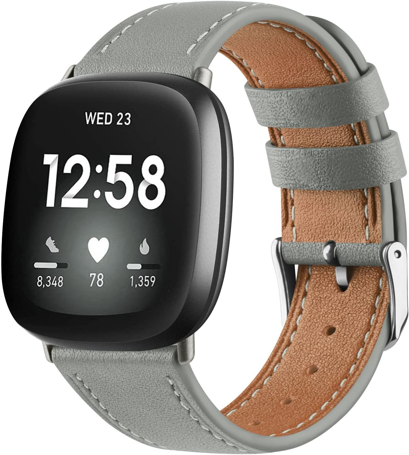 Leather Strap for Fitbit Versa 4 Band&Sense 2 Band, for Men Women, Soft Adjustable Sport Leather Replacement Straps for Fitbit Versa 4/3 / Sense 1/2