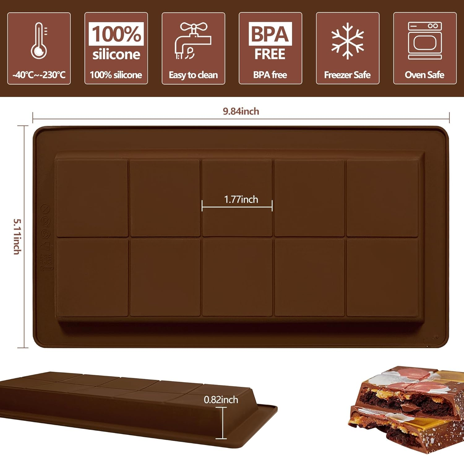 Deep Chocolate Bar Mold 1PCS, Silicone Chocolate Bar Moulds, Large and Thick, Knafeh Chocolate Bar DIY Deep Chocolate Candy Kitchen Baking Moulds image number 5