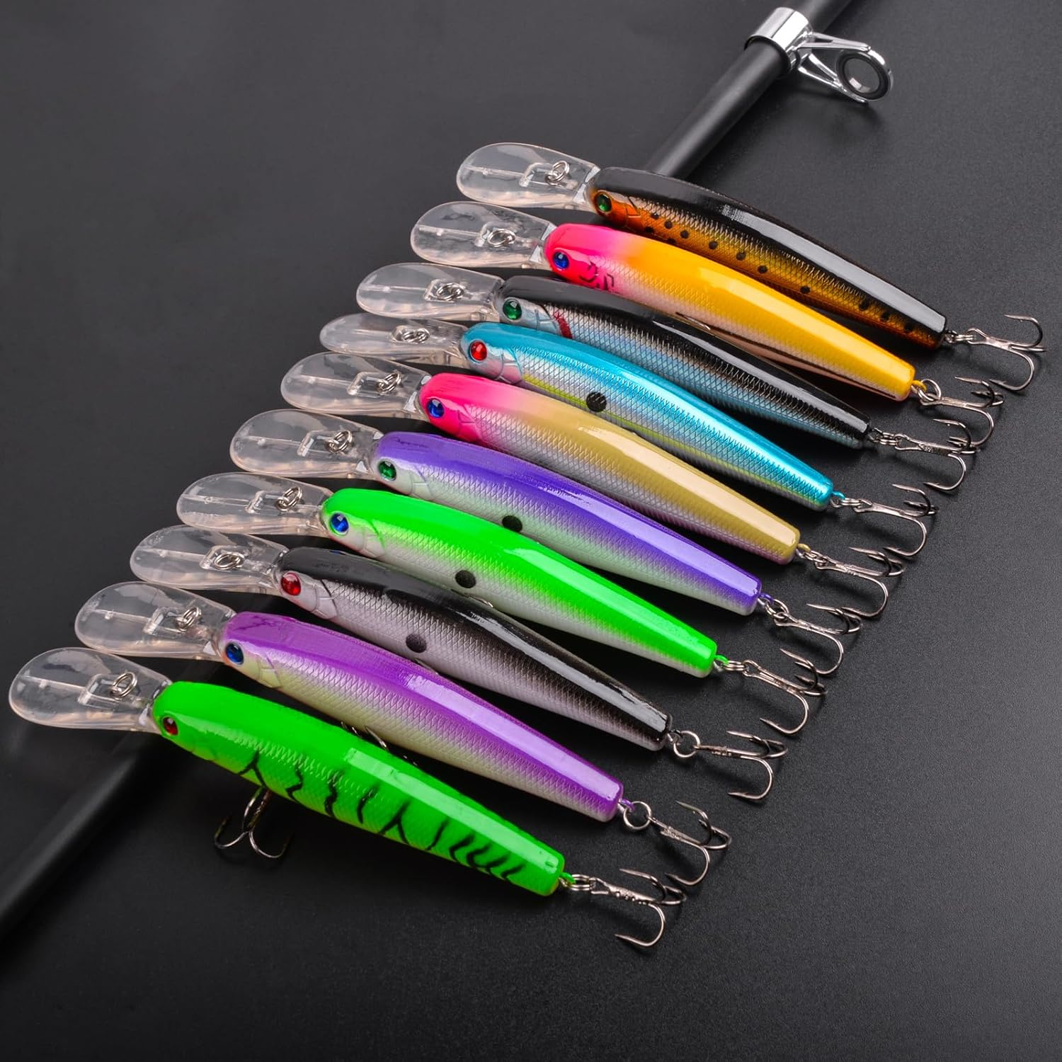 10Pcs Fishing Lures Hard Bait Minnow Deep Diving Swimbait Walleye Lures Topwater Lures Bait for Bass Trout Pike Freshwater Saltwater Lures Kit image number 3