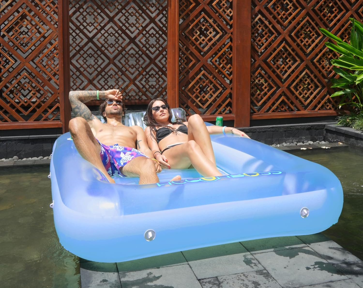 Inflatable Tanning Sun Bed &ndash; Extra-Large Pool Lounger for 2 Adults | Floating Sun Bed, Backyard Mini Pool & Water Lounge | Includes Pillow & Repair Patch | 210X140Cm & 160Kg Capacity image number 2