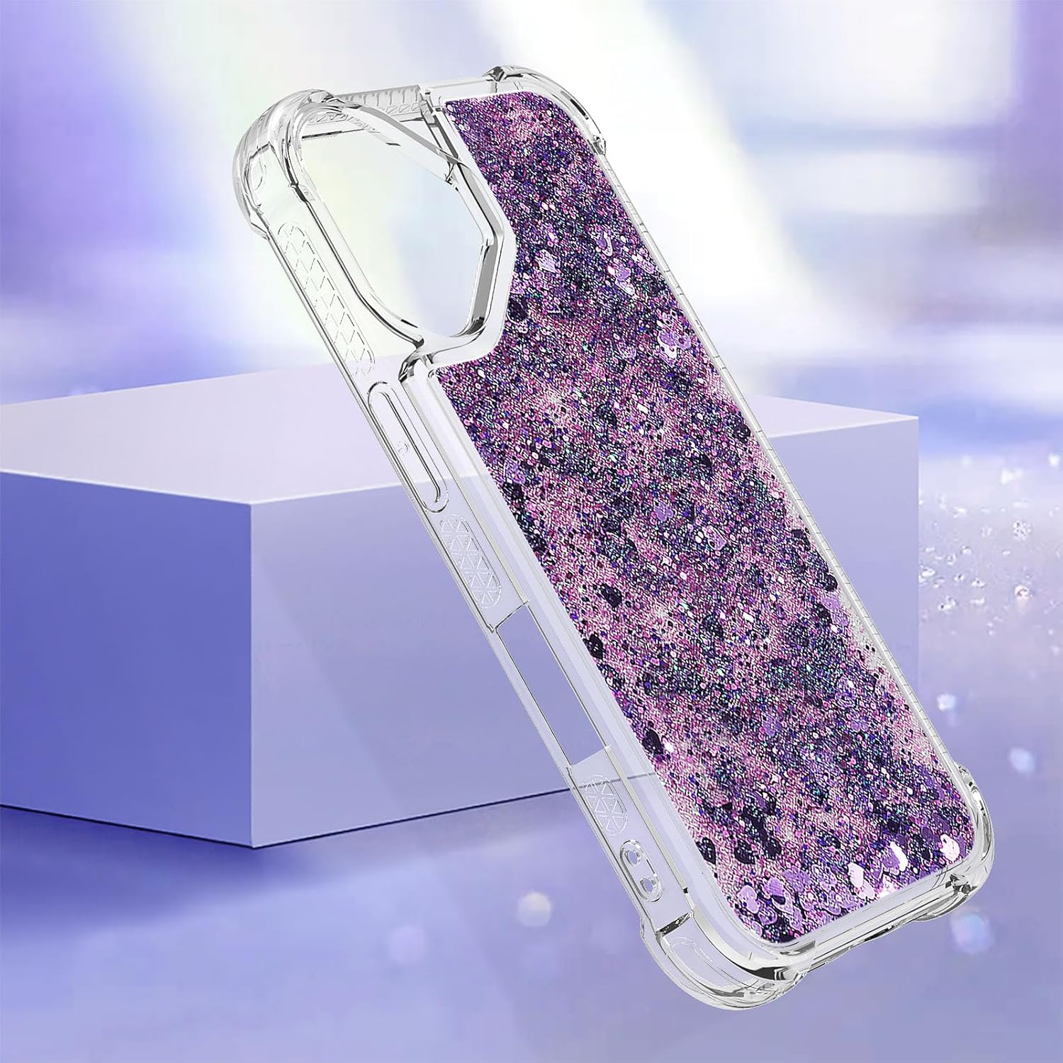 COTDINFOR Case for Iphone 17 Glitter Cover Liquid Shockproof Transparent Mobile Phone Case Quicksand Flowing Protective Case Silicone Mobile Phone Case for Iphone 17 Purple YBWTLS. image number 3