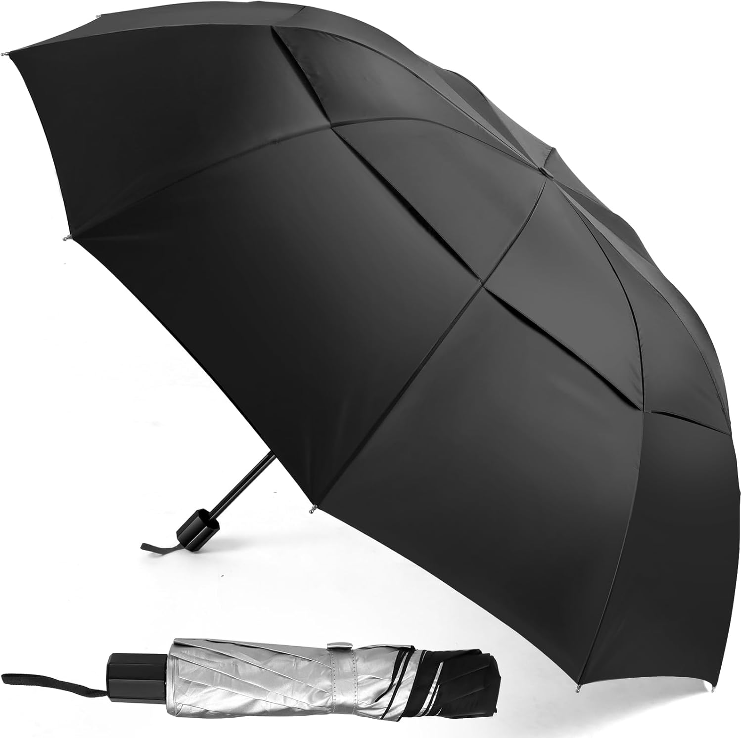 Kalolary 62 Inch Extra Oversize Large Compact Golf Umbrella，Double Canopy Vented Windproof Waterproof Stick Umbrellas for Women & Men