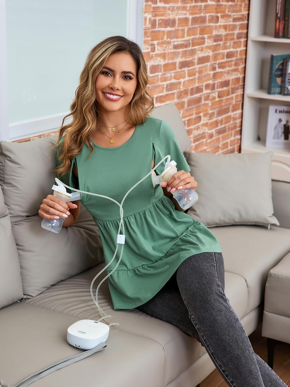 Ecavus Women'S Nursing Top Short Sleeve Breastfeeding Tee with Hidden Zipper Loose Fit Maternity Tunic Pregnancy Shirt image number 6