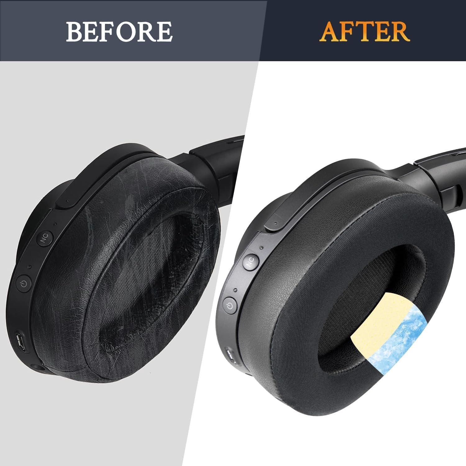 SOULWIT Cooling Gel Ear Pads Cushions Replacement, Earpads Compatible with Sony WH-H900N (H.Ear on 2 Wireless) & MDR 100ABN (H.Ear on Wireless) Noise Canceling Over-Ear Headphones - Black - Cooling Gel-Black image number 5