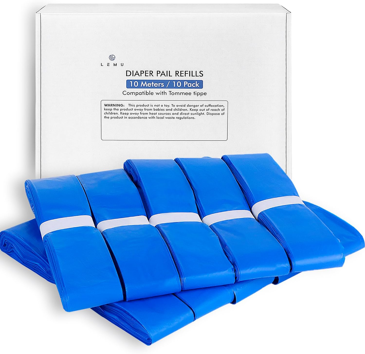 LEMU 10-Pack (10 Meters) Nappy Bin Refill Bags - Compatible with Tommee Tippee Twist & Click - 7 Layer Anti-Bacterial Odor Protection - Eco-Friendly - Cassette Not Included image number 5