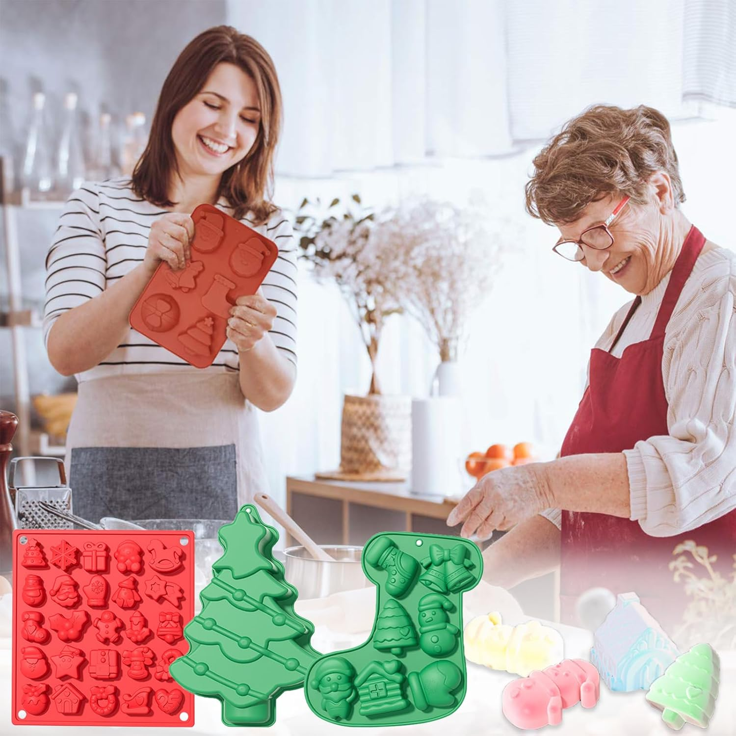 Pack of 3 Christmas Chocolate Moulds Silicone Mould for Chocolate on Lollipop 33 Cavities Silicone Baking Mould Christmas for Making Muffins, Cakes, Pudding, Chocolate image number 5