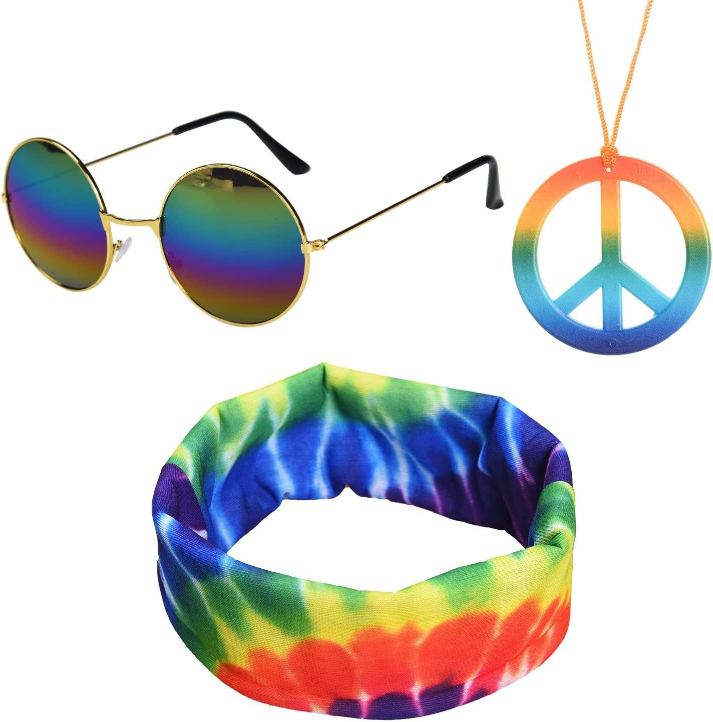 IKEEP 3 Pieces Hippie Costume Set Hippie Sunflower Headband Peace Sign Necklace round Hippie Sunglasses for Hippie Fancy Dress Accessory image number 6