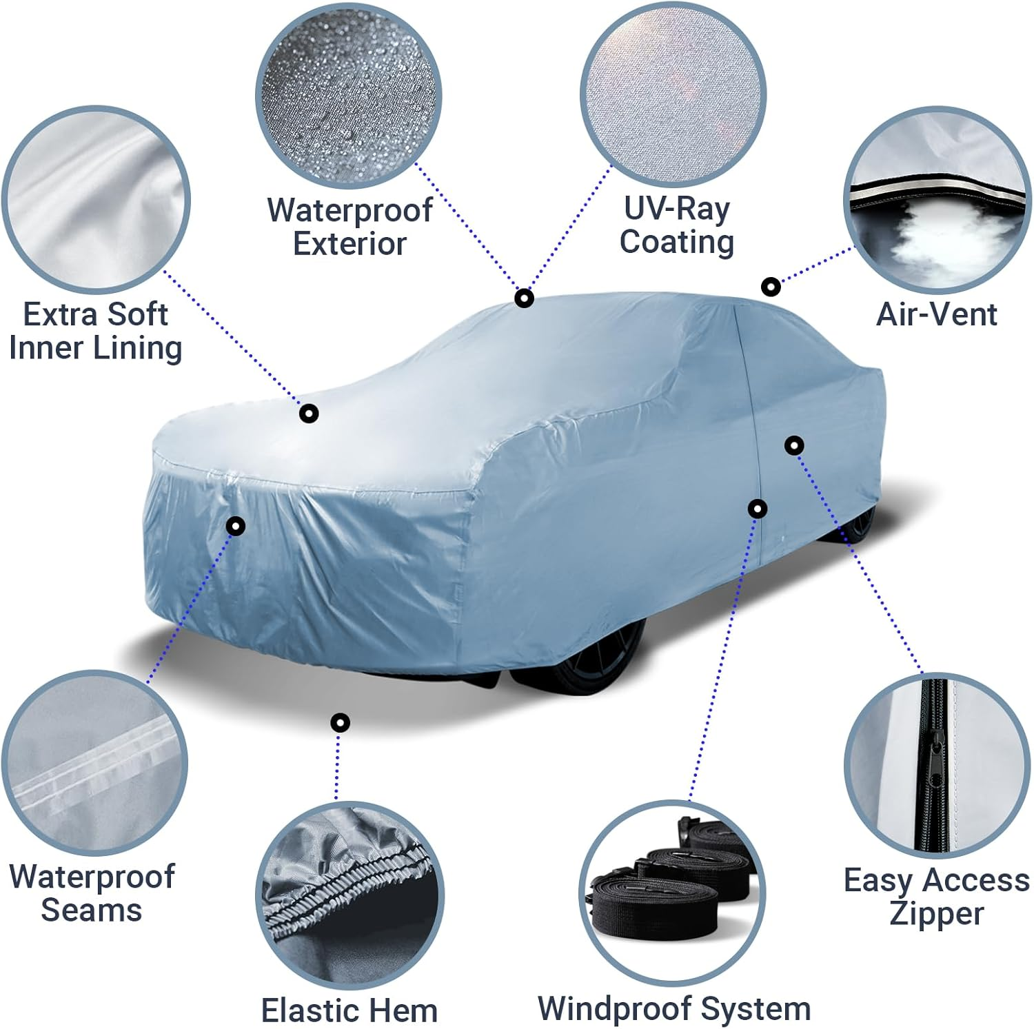 Icarcover Premium Car Cover for 1989-2005 Mazda Miata MX-5 Heavy Duty Waterproof All-Weather Automobiles Custom Fit Indoor Outdoor UV Snow Protection Covers with Straps and Bag image number 2