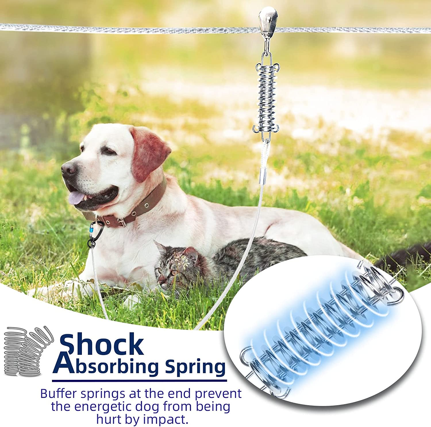 Dog Tie Out Runner for Yard,Trolley System for Large Dogs,Heavy Duty Dog Run Cable Lead 120Ft with 10Ft Pulley Runner Line for Small Medium and Large Dogs up to 250Lbs Running outside Yard or Camping image number 2