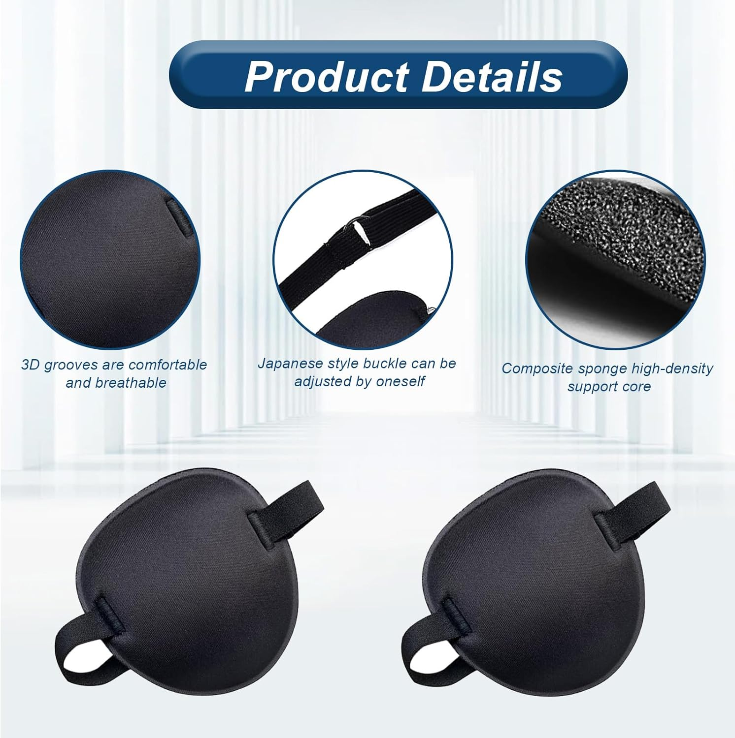 2 Pcs Eye Masks,Elastic Eye Patches Lazy Eye Patch with Adjustable Buckle Soft and Comfortable Pirate Eye Mask Single Eye Mask (Black) image number 3