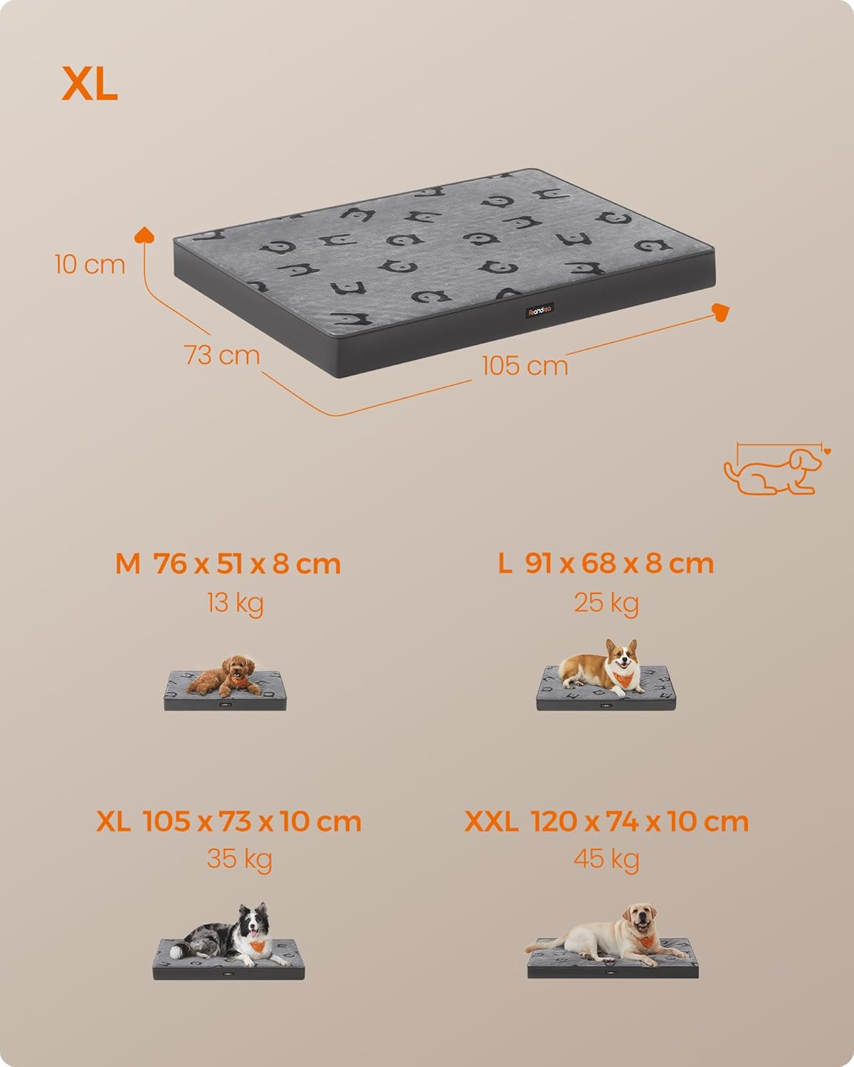 Feandrea Orthopedic Dog Bed, Large Washable Dog Bed Mattress for Dog Crate, Double-Sided Egg Crate Foam Pet Bed with Waterproof Removable Cover, Side Handle, XL, 105 X 73 X 10 Cm, Dove Grey PGW243G01 image number 5