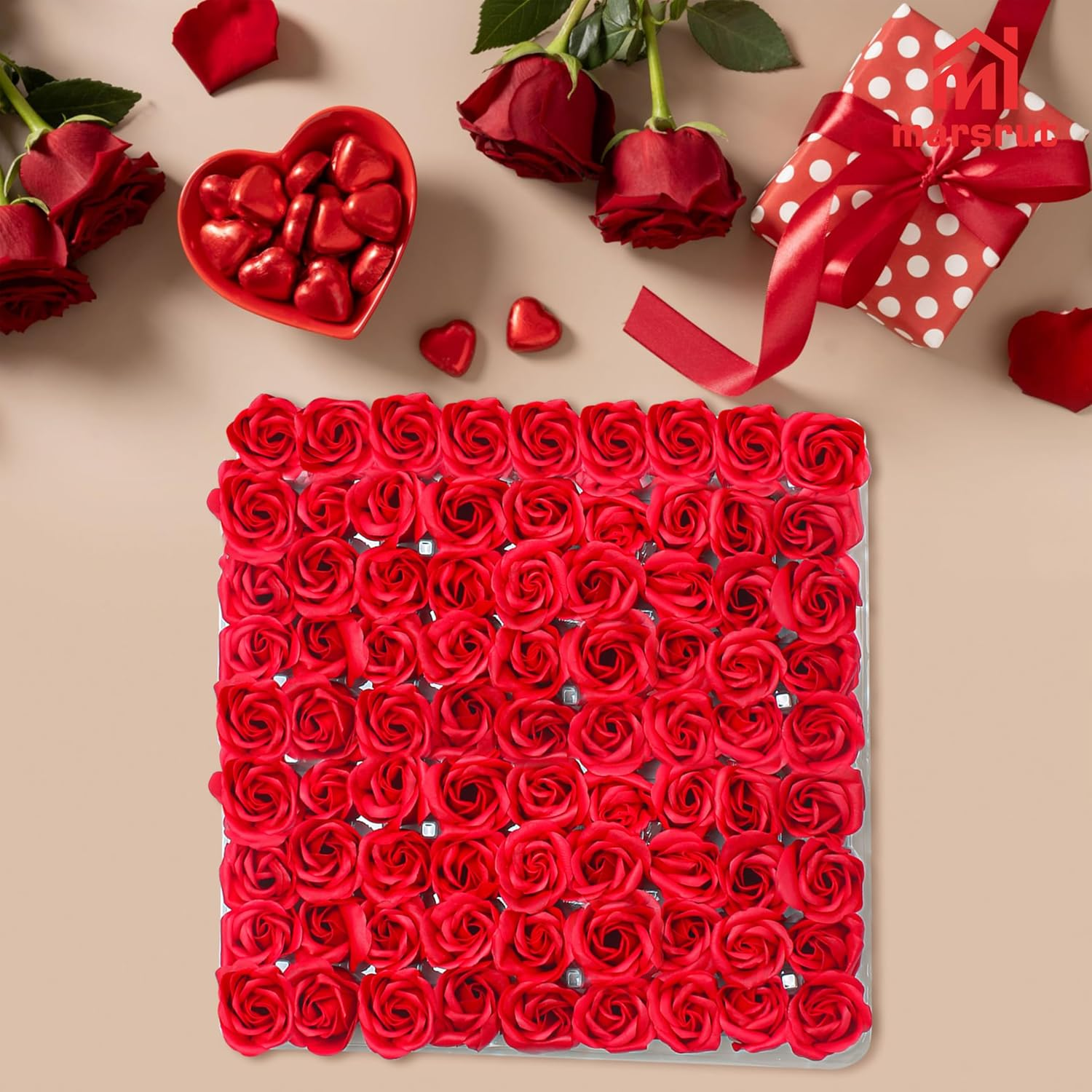 Marsrut 81Pcs Bath Soap Rose Flower,Scented Soap Rose Petals Body Soap for Valentine'S Day, Wedding, Anniversary, Birthday, for Her Red image number 2