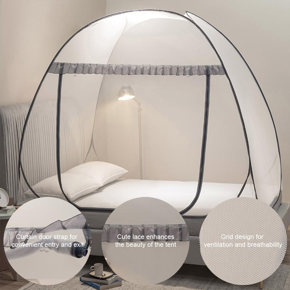 Mengersi Mosquito Net Tent for Bed,Pop-Up Bed Canopy with Net Bottom,Mosquito Netting Bed Tent for Kids Girls Boys,Bed,Suit for Indoor Outdoor (Twin, Gray) CAN3023114