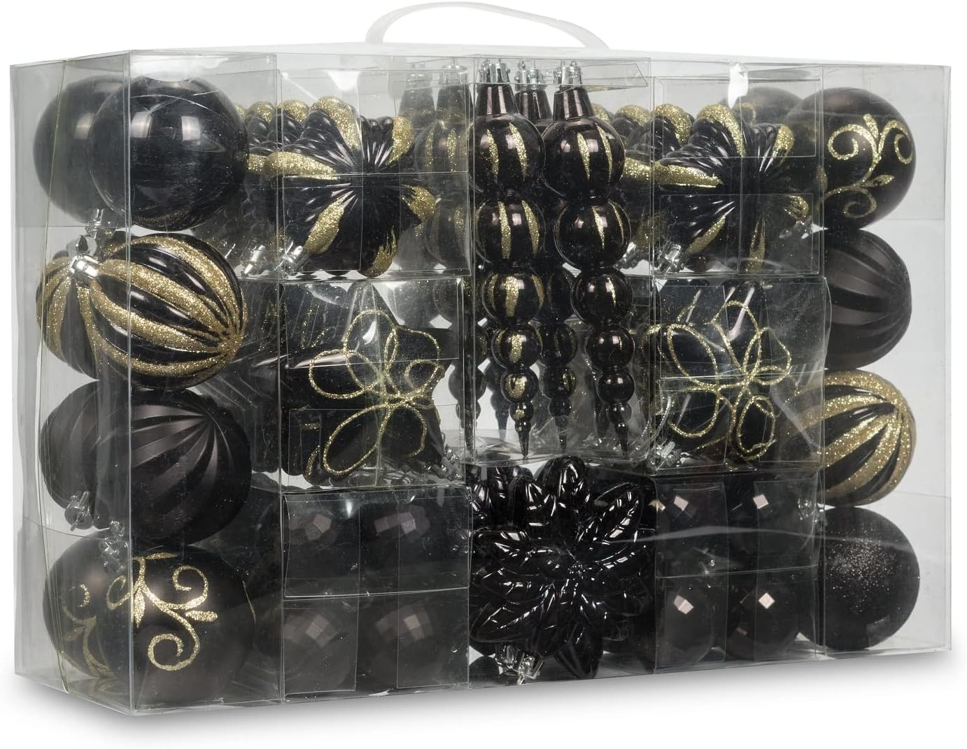 73Ct Assorted Shatterproof Christmas Ornaments Luxury Collection Set in Reusable Hand-Held Gift Package for Christmas Tree Decoration (Black) image number 1