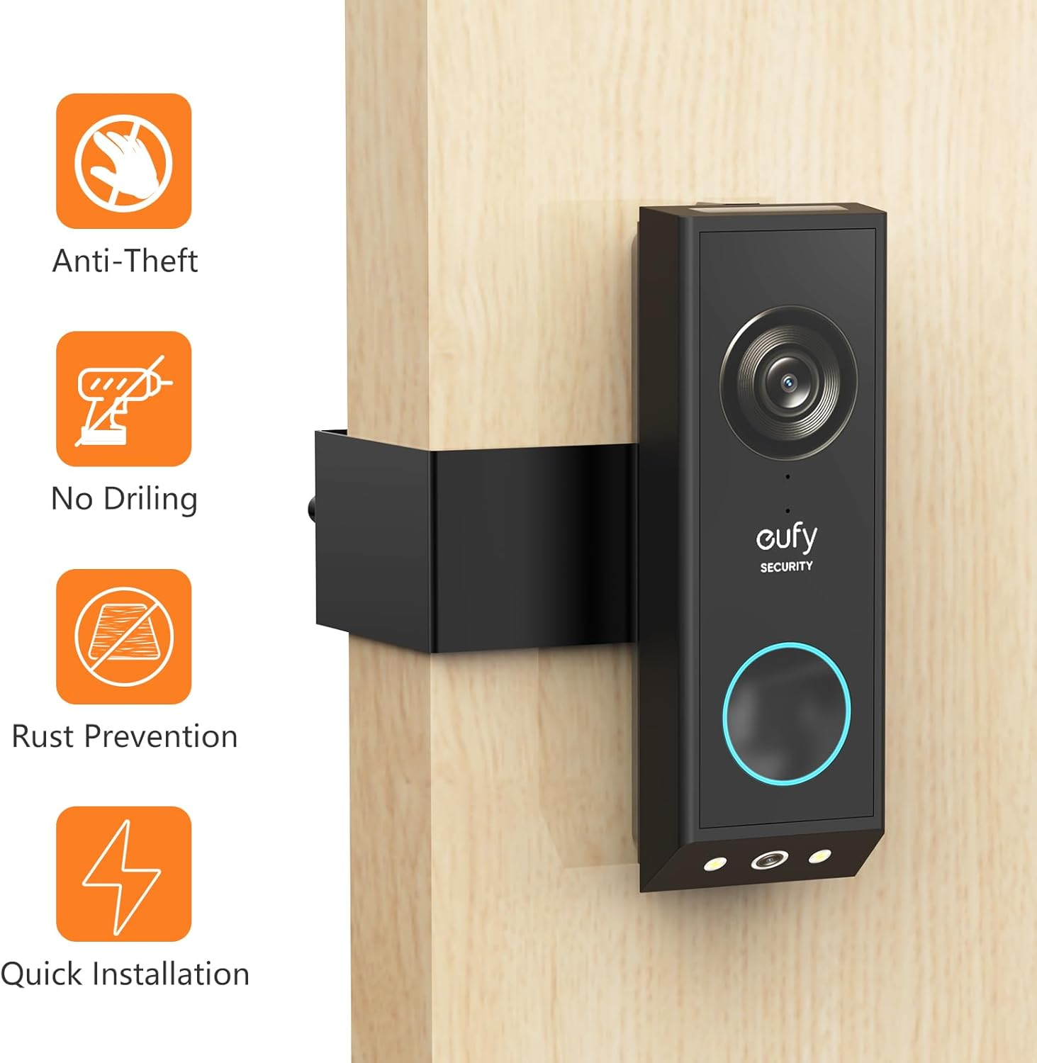 Anti Theft Doorbell Mount for Eufy E340, No-Drill Adjustable Doorbell Camera Mount Compatible with Eufy Doorbell, Not Block Doorbell Sensor, Apartment Doorbell Holder for Renters, Black image number 2