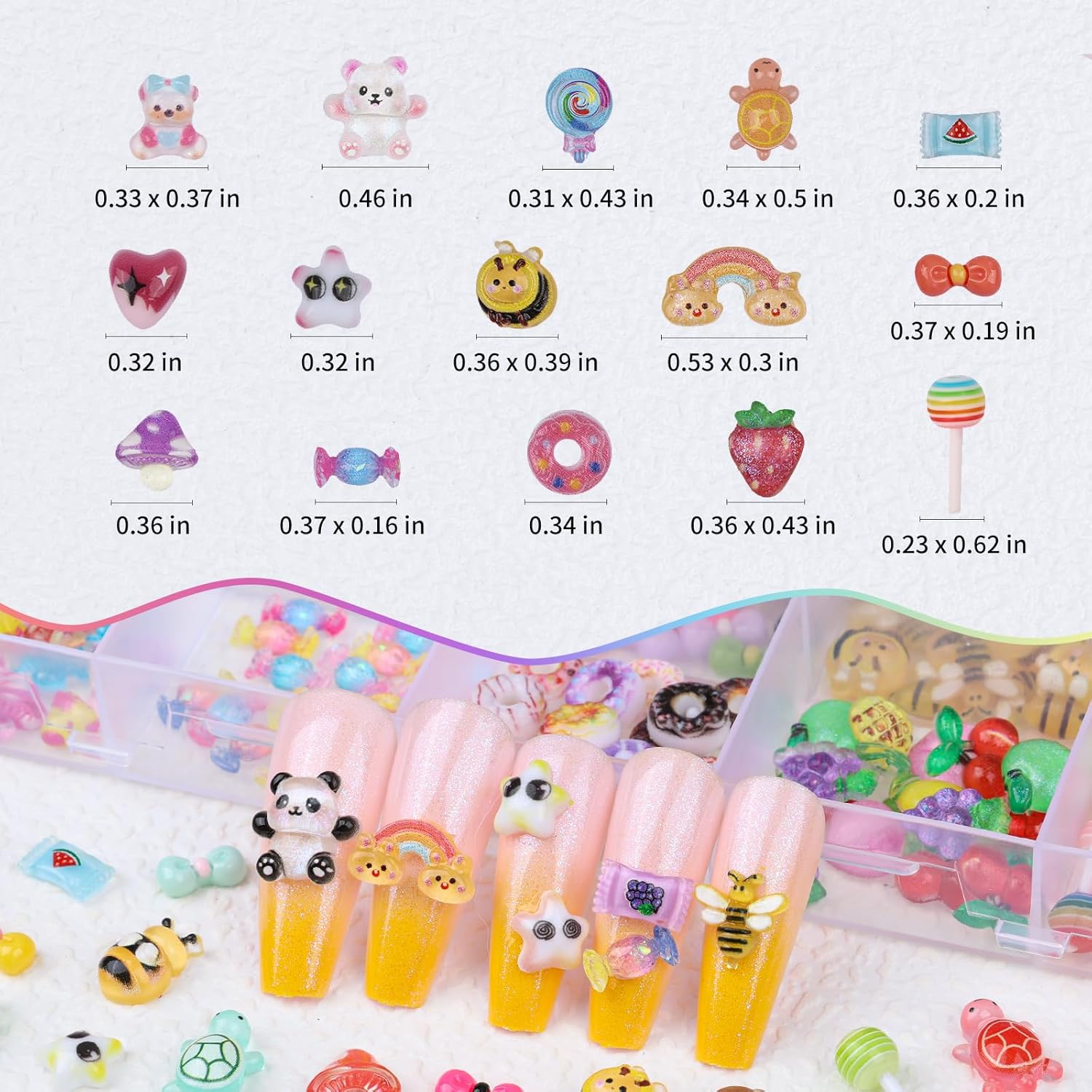 230Pcs Kawaii Nail Charms 3D Heart Candy Bow Charms Cute Turtle Bee Flatback Slime Charms 20 Shapes Assorted Nail Supplies for Women Girls Nail Art Design DIY Crafts image number 4