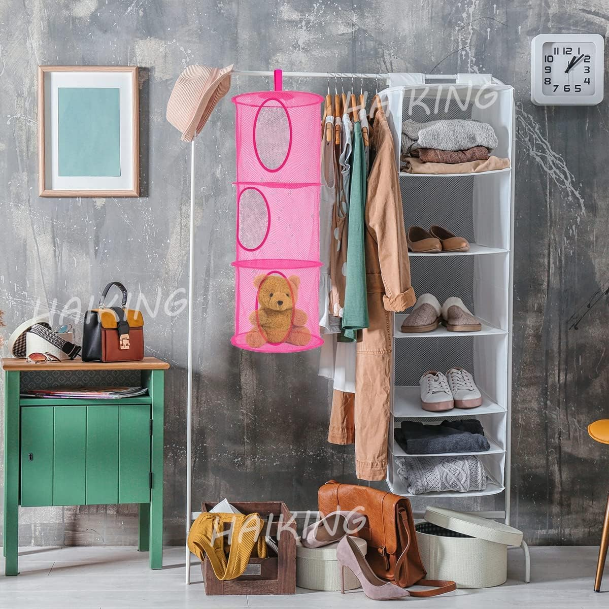 IONPSHG 3 Pack Hanging Mesh Space Saver Storage Bag 3 Tier Foldable Compartments Mesh Hanging Storage Organizer Large Capacity Toy Organizer Basket for Toys Small Clothes Home Bedroom Bathroom image number 5