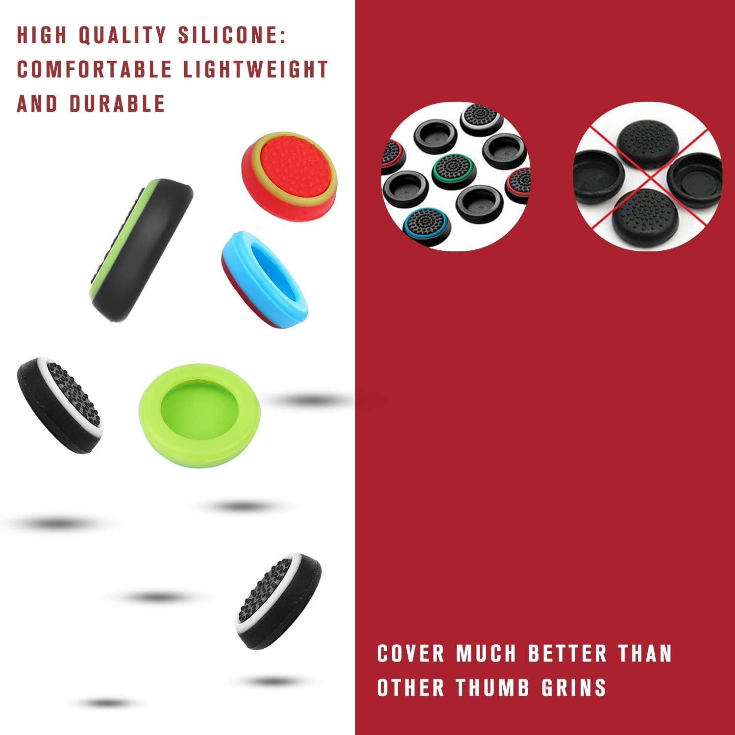 Obeka Compatible with 8 Pairs Thumb Grips Silicone Analog Stick Covers Thumbstick Controller Replacement Joystick Cap PS4 PS3 PS2 Xbox One Xbox 360 Wii U image number 5