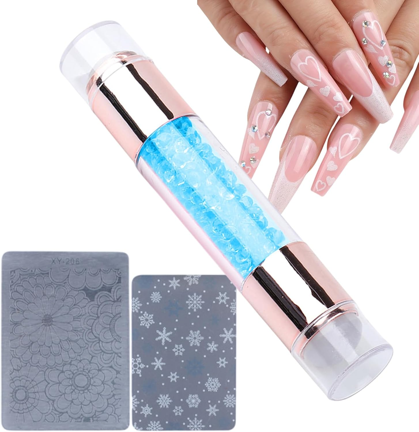 Nail Stamper, Stamp Art Pen, Rhinestone Embellished Double Ended Stamping Pens Tool for Manicure Home Practice Nail Salon image number 2