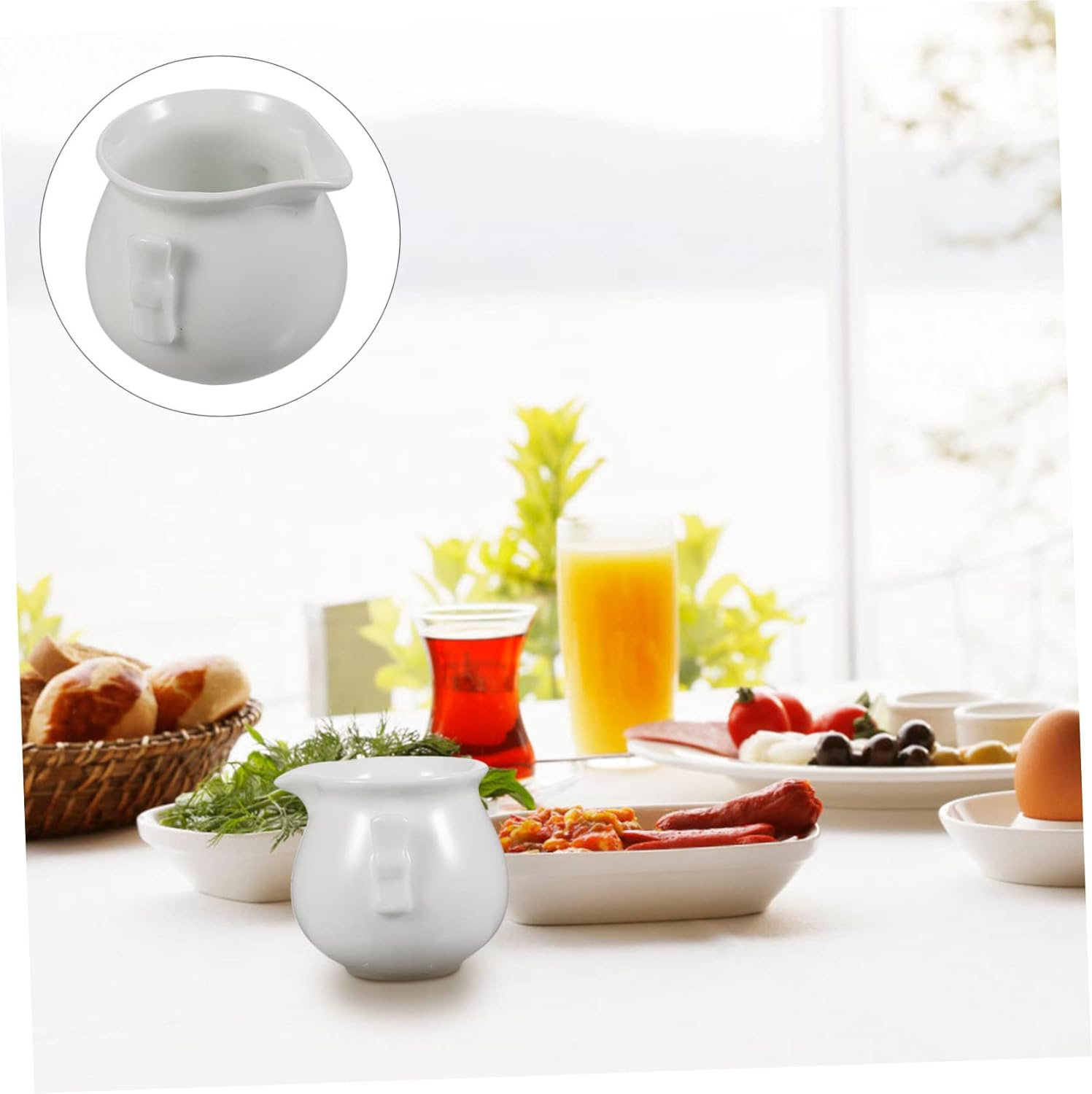 Kisangel 3Pcs White Ceramic Milk Frothing Pitchers Set &ndash; Creative Coffee Frothing Cups with Sauce Pourer for Espresso Machines, Milk Frother Accessories for Home and Caf&eacute; Use image number 4