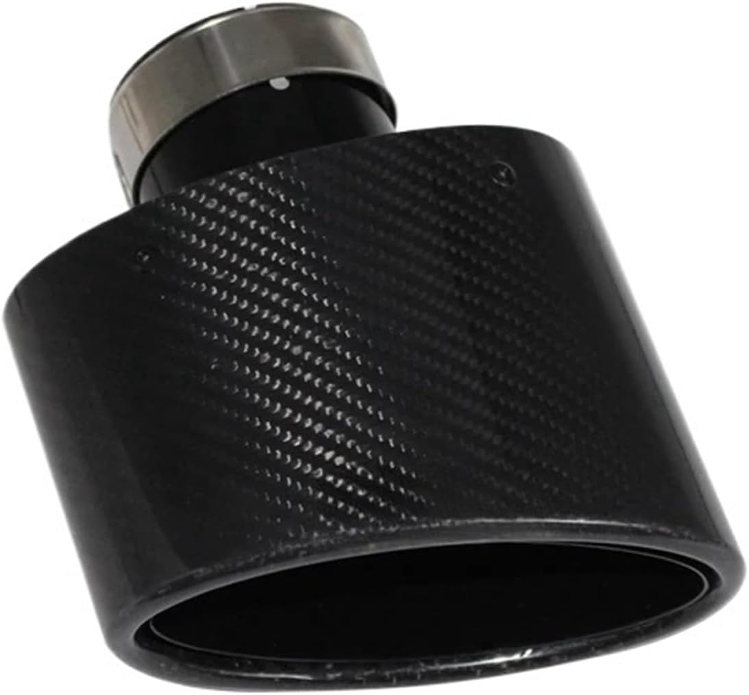 Gloss Carbon Fiber Car Muffler Tip Exhaust Tip Nozzle Decoration Universal Stainless Black Oval 150Mm Tilting Left Right(Right 73)
