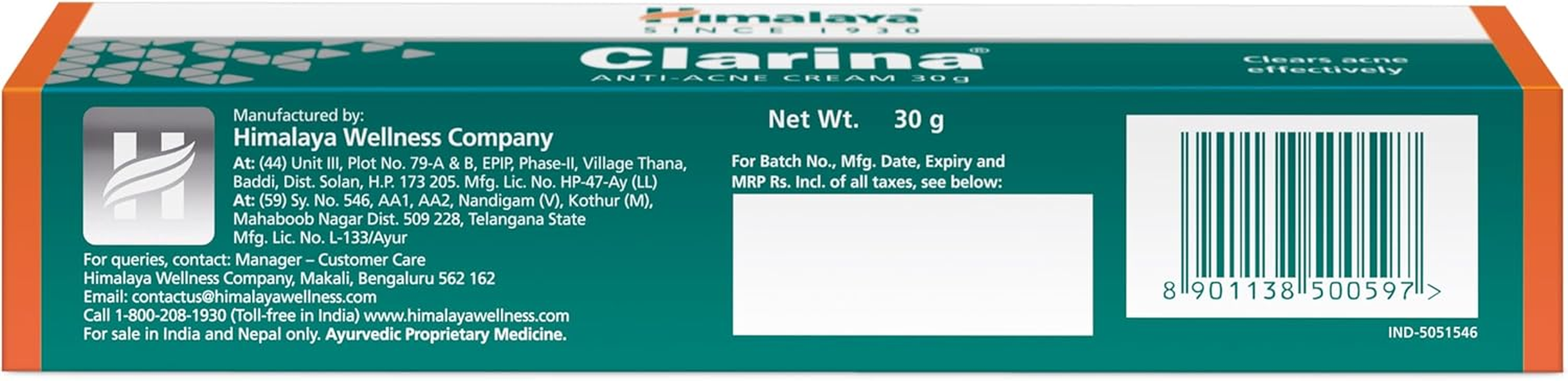 HIMALAYA HERBALS Clarina Anti-Acne Cream 30Gm | Natural Herbal Treatment Gel for Facial Acne | Removes Spots for Clear Mosturised Skin | Best for Teenagers and Adults image number 3