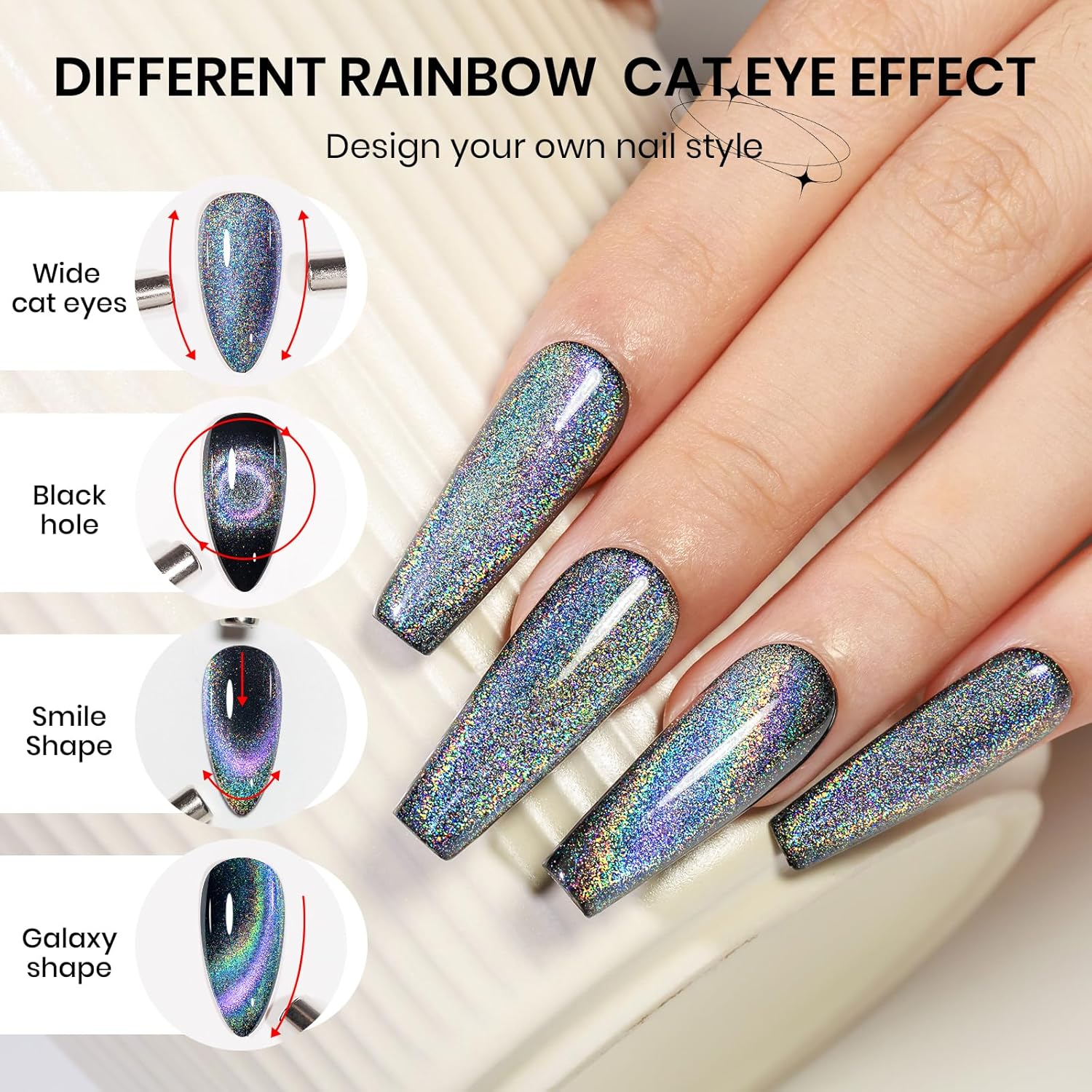 SUPWEE Holographic Cat Eye Gel Nail Polish with Magnet Stick & Velvet Gel Polish, 15ML Large Capacity Magnetic Nail Art DIY Manicure Home for Starter image number 3